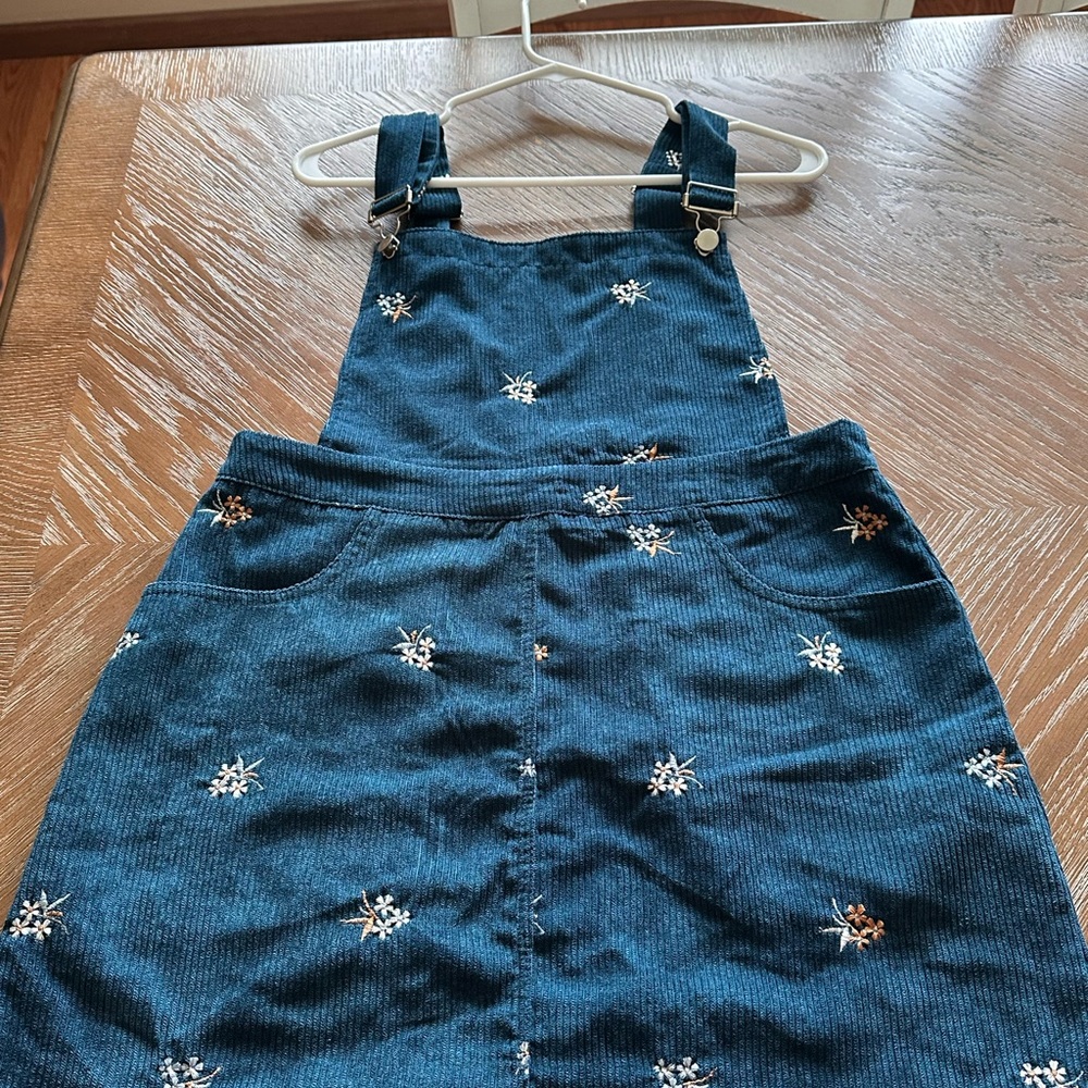 Cider Blue Corduroy Mini Dress with Floral Embroidery - Picture 2 of 3